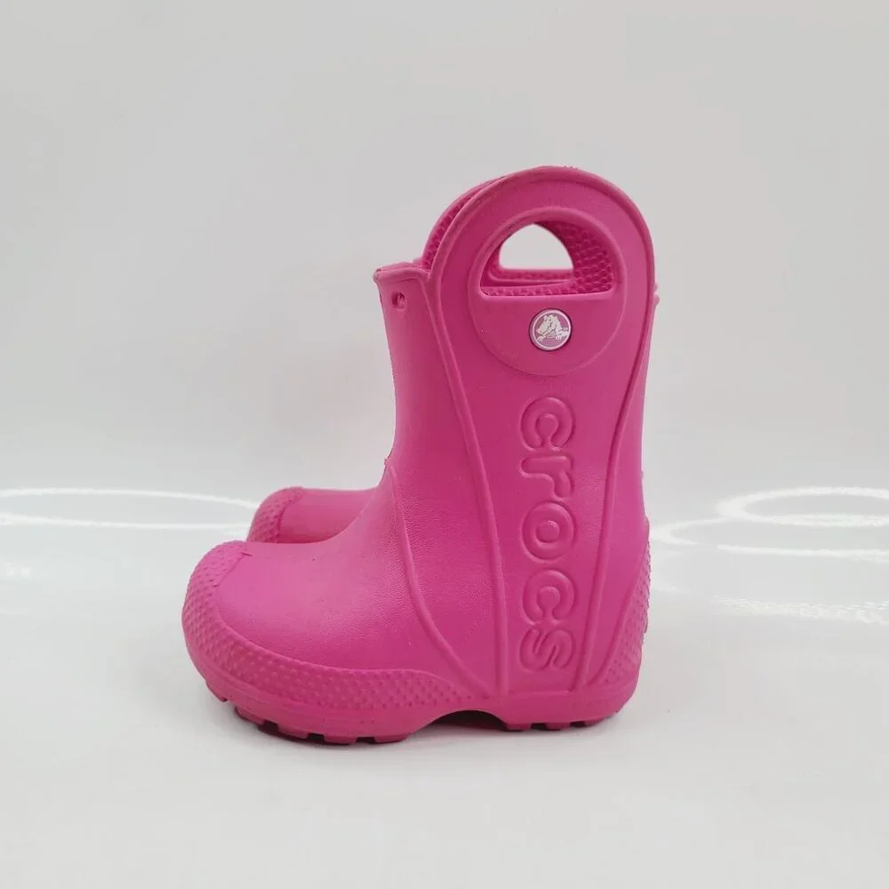 Crocs Girls' Candy Pink Handle It Mid-Calf Pull-On‎ Rain Boots Size US 6